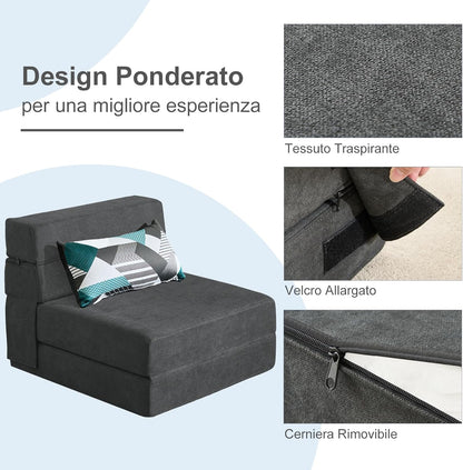ANONER Traagschuim Uitklapbare Slaapbank met Kussen Twin Size Futon Slaapstoel voor Woonkamer Appartement (Single, Dark Grey)