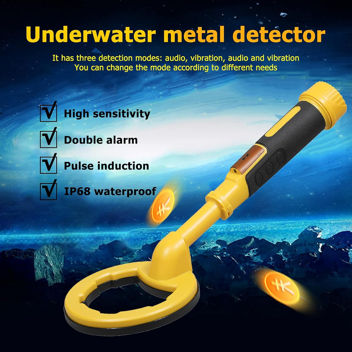 2-in-1 Metaaldetector en Pinpointer – Metaalzoeker – Goudzoeker – Schatzoeker – Duikmetaaldetector – IP68 Waterdicht tot 60 Meter – 3 Gevoeligheidsniveaus
