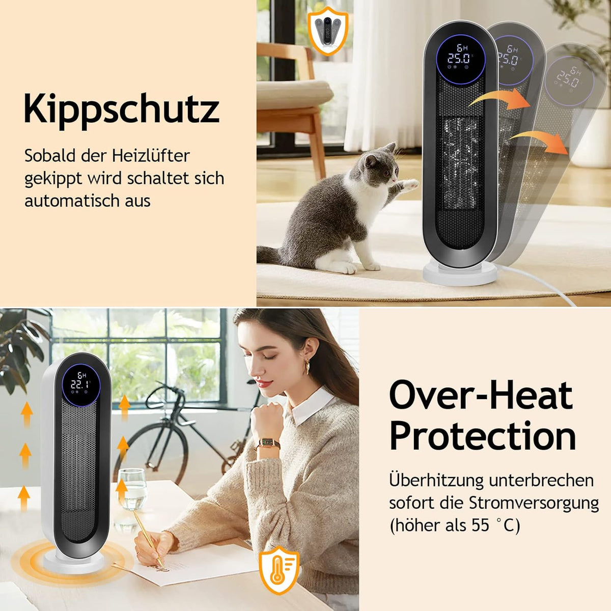 Ventilatorkachel, keramische ventilatorkachel, 2000 W, 3 modi, thermostaat, ventilatorkachel, 12-uurs timer, kantelbeveiliging, 100 graden oscillatie, ruimteverwarming voor thuis en op kantoor, wit,