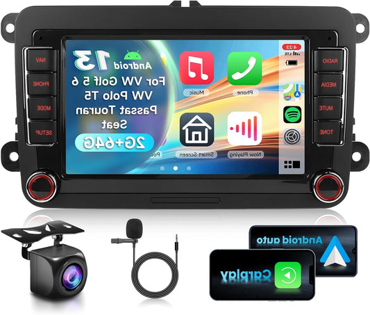 2G&64G 7" Car Radio for VW Golf 5 6 VW Polo T5 Passat Touran Seat with CarPlay Android Auto, Android 15, Touch Screen Bluetooth RDS/FM Radio, WiFi Navi/AHD Rear Camera/CANBUS - QUORE