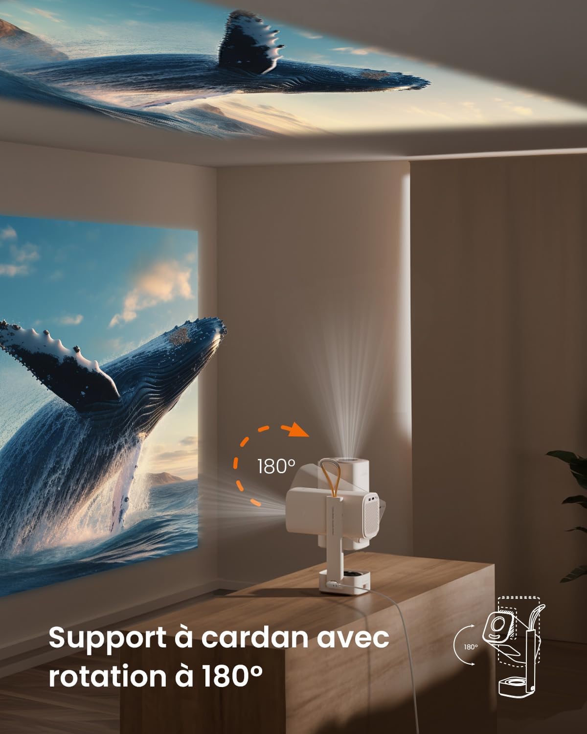 Mini-videoprojector【Geïntegreerde app/Dolby Audio/Turbosonic】 Yaber T1 Pro 1080P FHD en HDR10, draagbare beamer met automatische punt/trapeziumcorrectie, overheadprojector voor thuisbioscoop