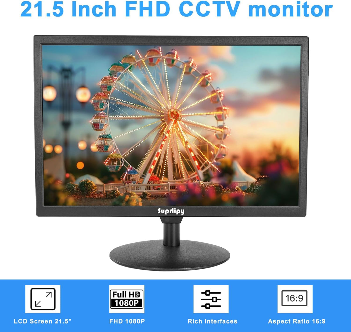 21,5 inch FHD kleine monitor IPS LCD-scherm 1920x1080 60Hz 16:9 met HDMI BNC VGA AV USB-ingang ingebouwde luidspreker voor CCTV-beveiligingscamera DVR PC RasPi