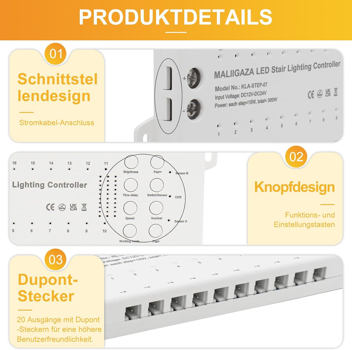 Intelligente led-trapverlichting, 20 niveaus, koudwit, 6000 K, automatische Smart Stair Lighting met PIR-bewegingssensor, lichtsensor en draadloze bediening, complete set voor binnen