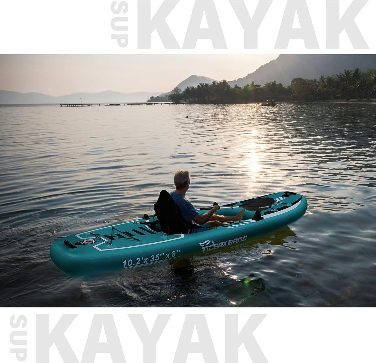 TIGERXBANG 10.2'x35"x8" Opblaasbare Kajak met Afneembare Zitting, SUP-Kajak Set Inclusief HandPomp/Aluminium Qar/Rugzak, Opblaasbare Boot voor Volwassenen/Kinderen | voor Vissen, Touring-Green