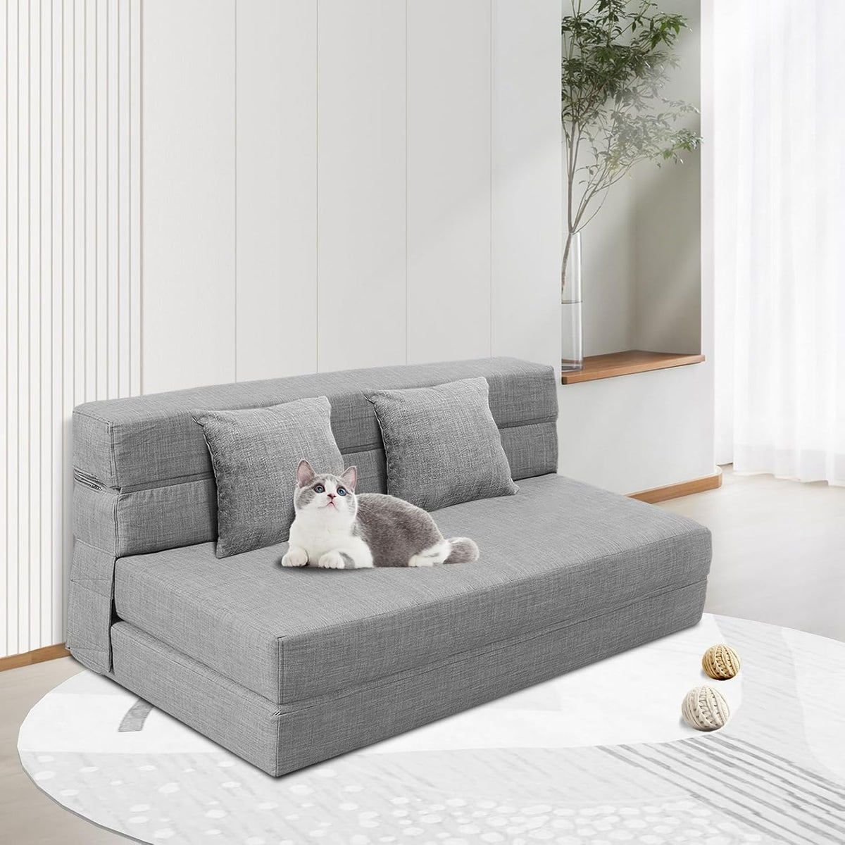ANONER Traagschuim Uitklapbare Slaapbank met Kussen Twin Size Futon Slaapstoel voor Woonkamer Appartement (Queen, Light Grey)