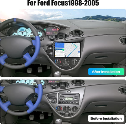 Autoradio, 6 GB + 128 GB, Android 14, voor Ford Focus MK1 C170 Fiesta 1995-2005, geïntegreerde CarPlay/Android Auto/DSP/GPS), 9 inch IPS-scherm, DAB/Mirror Link/Bluetooth 5.0/360 camera