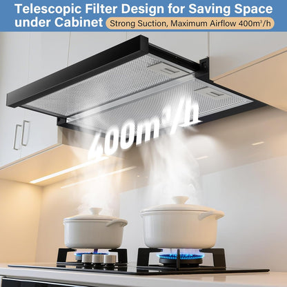 Afzuigkap – Inbouw Afzuigkap – Telescopische Afzuigkap – Uitschuifbare Afzuigkap – Platte Afzuigkap – 60 Cm – 400 M³/U A+++
