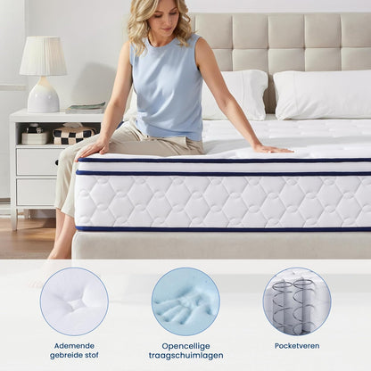 Coolvie Izer Matras, 120 x 200 cm, 7-zones orthopedische pocketveringmatras, gemiddelde hardheid (H3), hoogte 25 cm, pocketveringmatras met comfortschuim, Oeko-Tex gecertificeerd