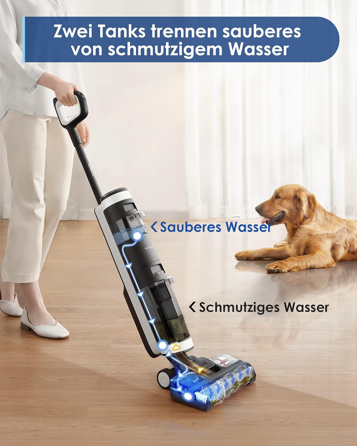 Tineco Floor One S3 Slimme Snoerloze Alles-in-één Stofzuiger | Oplaadbare Nat-Droog Stofzuiger en Dweil met Dual-Tank Design, Zelfreinigend, LED Display, App Controle | Krachtig, Lichtgewicht, Stil