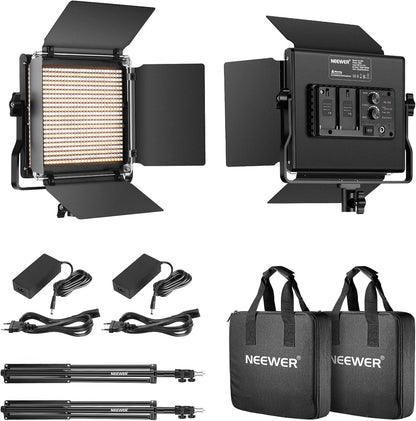 2-Delige Tweekleurige LED-videolichtset – Studiolamp – Fotolamp – Videolamp – LED Lamp – Tweekleurig 3200-5600K En CRI 96+ – Inclusief 2 Verstelbare Lichtstatieven Tot 200 Cm