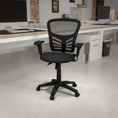 Flash Furniture Mid-Back Transparante Zwarte Mesh Multifunctionele Executive Draaibare Ergonomische Bureaustoel met Verstelbare Armen, Metaal, 58.42 x 72.39 x 111.13 cm