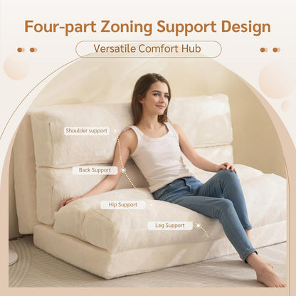 MAXYOYO Bean Bag Bed Opklapbare Slaapbank Matras voor Volwassenen, Extra Dik 6-voudig Vloerbank voor Slaapkamer Woonkamer, Beige, 75x240 cm