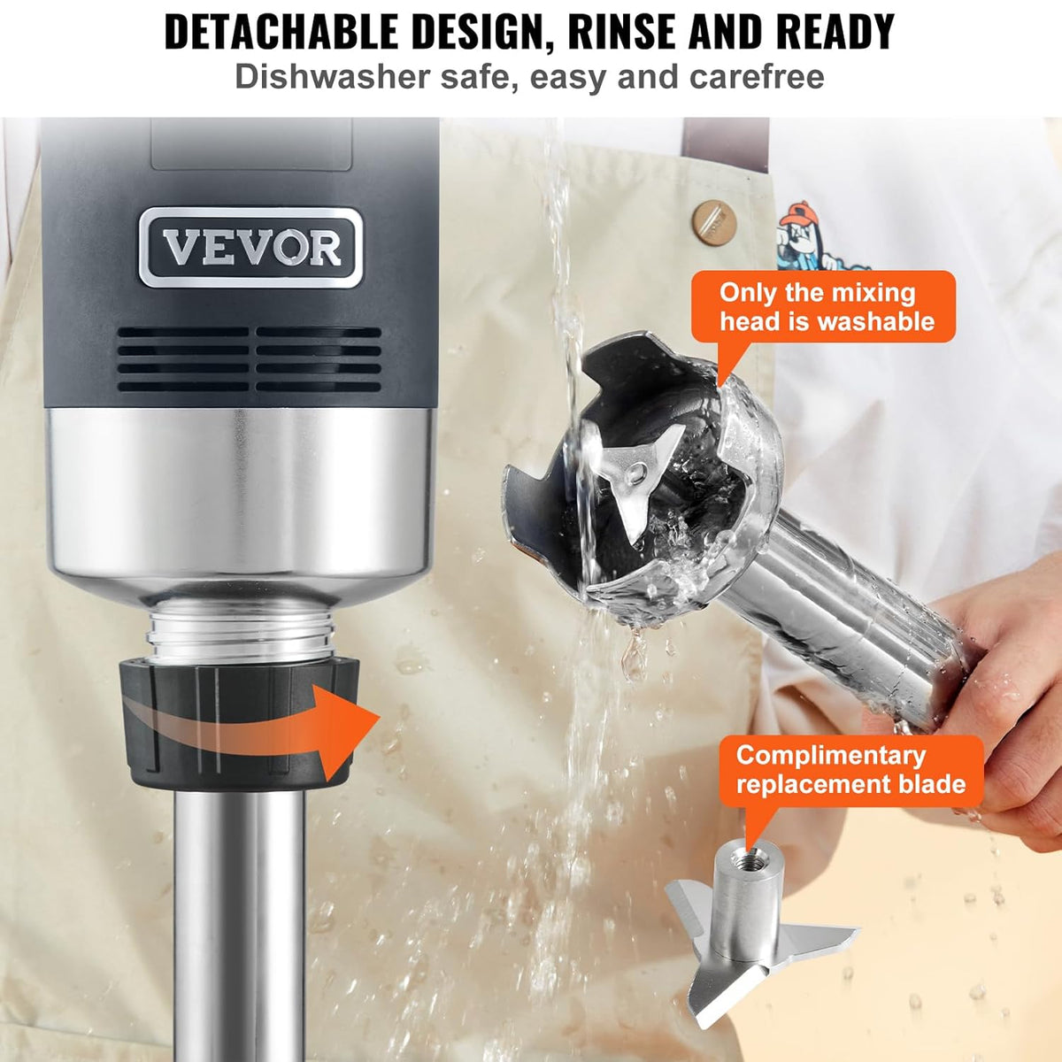 VEVOR Puremixer Elektrische staafmixer 500 W, krachtige pureerstaaf instelbaar 4000-18000 rpm, roestvrij staal multifunctionele staafmixer 855 mm afneembare roerstaaf, incl. wandhaak & reservemeskop