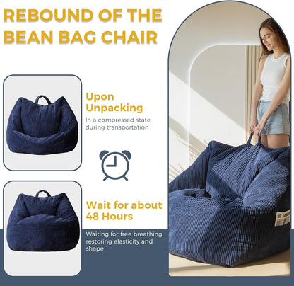 MAXYOYO Bean bag for adults, Corduroy bean bag with foam padding included, Lazy chair in the living room with handle for gaming, reading and relaxing