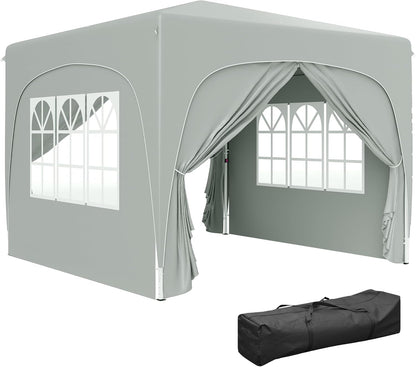 Outsunny Pavillon 3x3m, wasserabweisend Stabil Winterfest Pop-up Faltpavillon, UV Schutz 50+, Faltbar Partyzelt Gartenzelt mit 4 Seitenteilen Tasche Gartenpavillon für Camping Garten, Hellgrau - QUORE