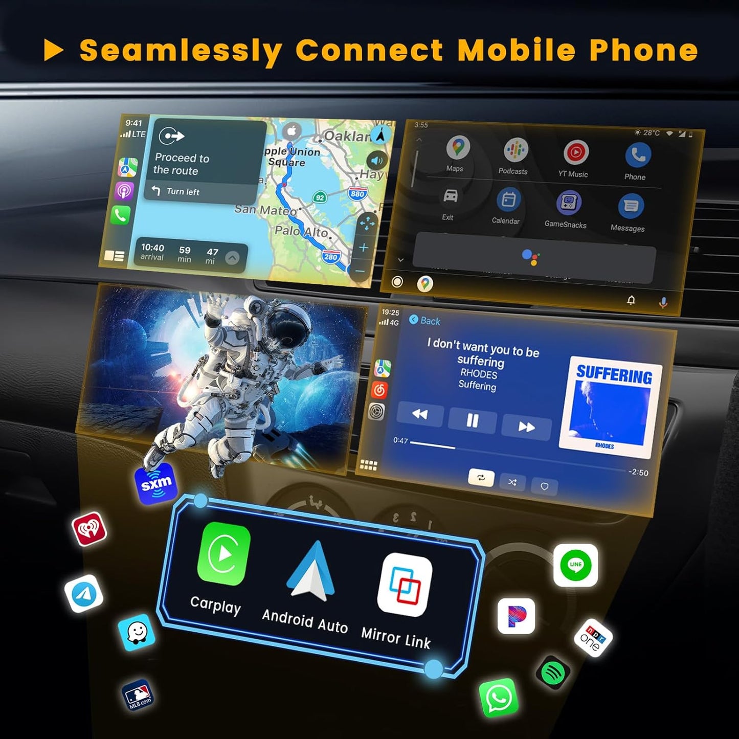 Android 15 Autoradio – Android Auto – CarPlay Radio – Bluetooth Radio – GPS Navigatie – Draadloos 7" IPS Touchscreen – 4GB RAM 64GB Opslag