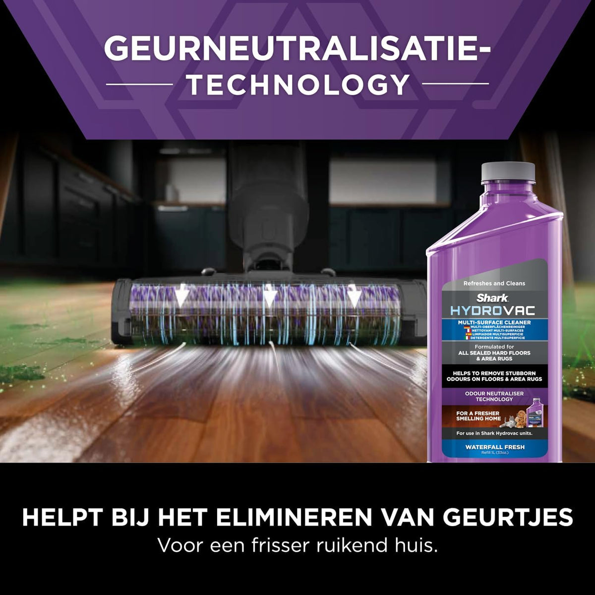 Shark HydroVac Draadloze Vloerreiniger met Antimicrobiële Borstelrol & Geur-Neutraliserende Multi-Oppervlakte Oplossing, Zelfreinigend, Zuigt & Dweilt Natte & Droge Vlekken, Grijs WD210EU
