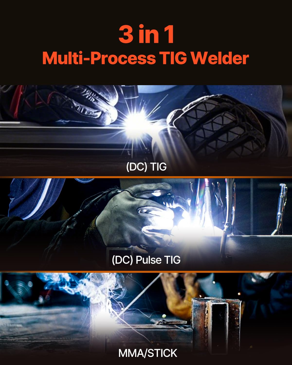 VEVOR TIG welding machine with 205 A and large LED display, TIG CC/TIG Impulse CC/MMA (stick), electric welding machine with double voltage 110 and 220 V with high frequency start of the IGBT inverter