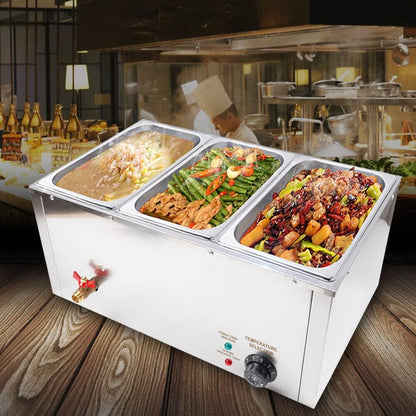 Bain Marie Electric Food Warmer Heat Holder Stainless Steel Hot Plate Buffet Warmer Chafing Dish with Food Container Water Bath Warmer Bain Marie 850W 220V DHL GN - QUORE