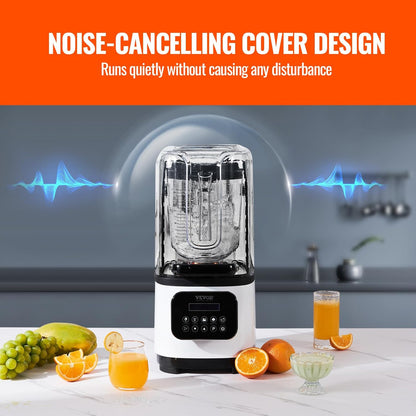 VEVOR Blender voor koude dranken, tafelmixer in glazen blik met bord inhoud ca. 2 l, mixer nominaal vermogen 1400 W roestvrij staal 5 functies voor bevroren dranken, smoothie, wit