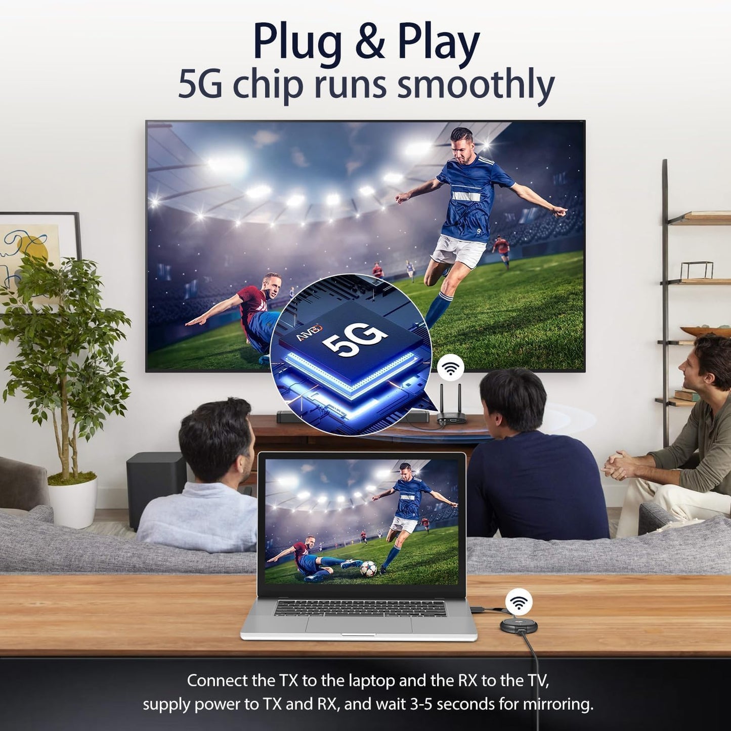 AIMIBO Draadloze HDMI-zender en ontvanger 4K, 5G en 2.4G Stabiele draadloze transmissie, dubbele schermen HDMI & VGA Casting Video/Audio voor laptop, tv-box, camera, telefoon naar monitor, projector