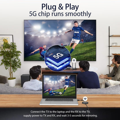 AIMIBO Draadloze HDMI-zender en ontvanger 4K, 5G en 2.4G Stabiele draadloze transmissie, dubbele schermen HDMI & VGA Casting Video/Audio voor laptop, tv-box, camera, telefoon naar monitor, projector