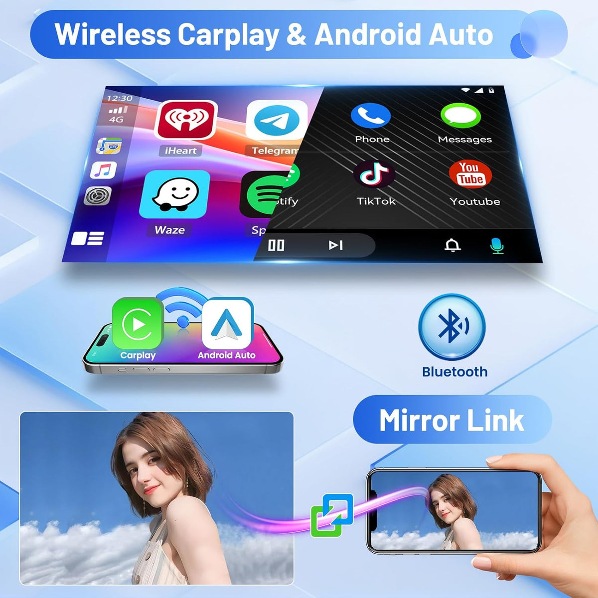 Android 15 autoradio voor Renault Lodgy 2021, Dokker 2012-2020 4+64G met draadloze CarPlay Android Auto, 9 inch scherm ondersteuning FM RDS 32EQ GPS Bluetooth WiFi SWC AHD achteruitrijcamera