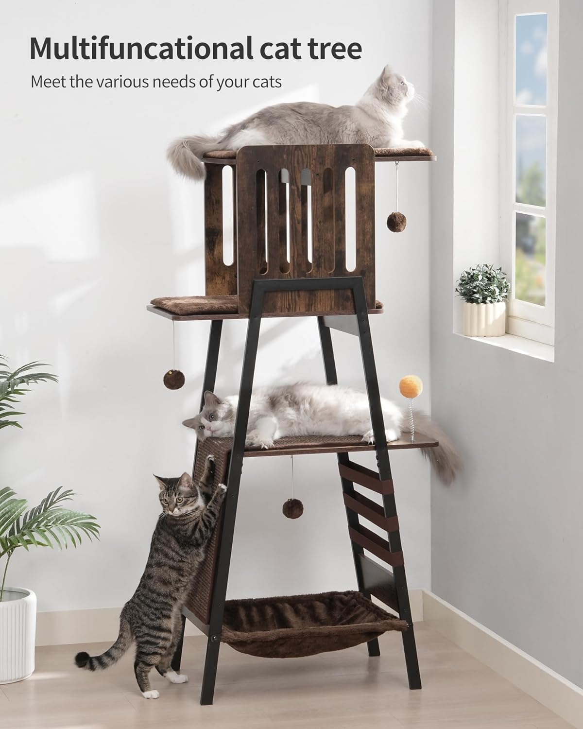 Krabpaal – Kattenboom – Kattenmeubel – Kattentoren – Krabmeubel – 147 cm Hoog – Natuurlijk Sisal Krabvlak