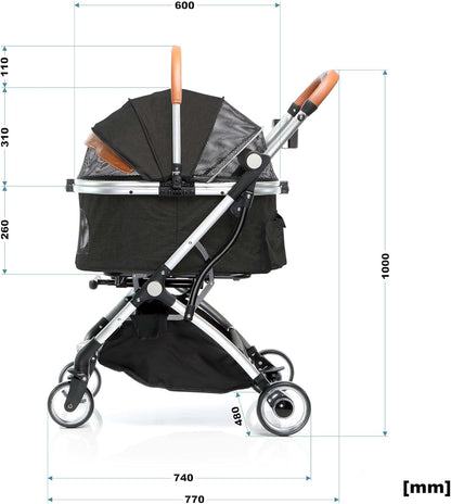 Fudajo hondenwagen 2-in-1 hondenbuggy inklapbaar zwart huisdierwagen honden met mand en plank