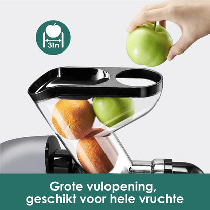 Fretta Masticating Juicer Slow Juicer Sapcentrifuge, groente en fruit, 200 W, fruitpers, elektrische sappers, selderij, sapmaker, machine, koude pers, fruitpers, 76 mm, BPA-vrij (zilver)