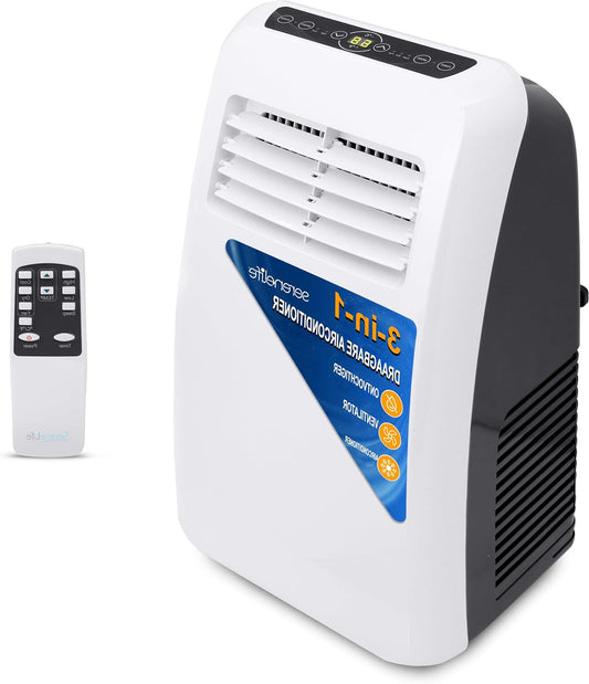 SereneLife Air Conditioner, Mobile Silent Air Conditioner, Portable 3-in-1 Air Conditioner with Built-in Dehumidifier Function, Fan Position, Remote Control, Complete Window Mount Exhaust Kit, 7K BTU, - QUORE