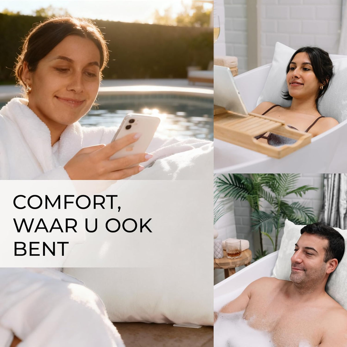 Badkussen Wit – Nekkussen Bad – Hoofdsteun Bad – Spa Kussen – Badkussen Voor In Bad – Ergonomische Ondersteuning – Snel Drogend Materiaal