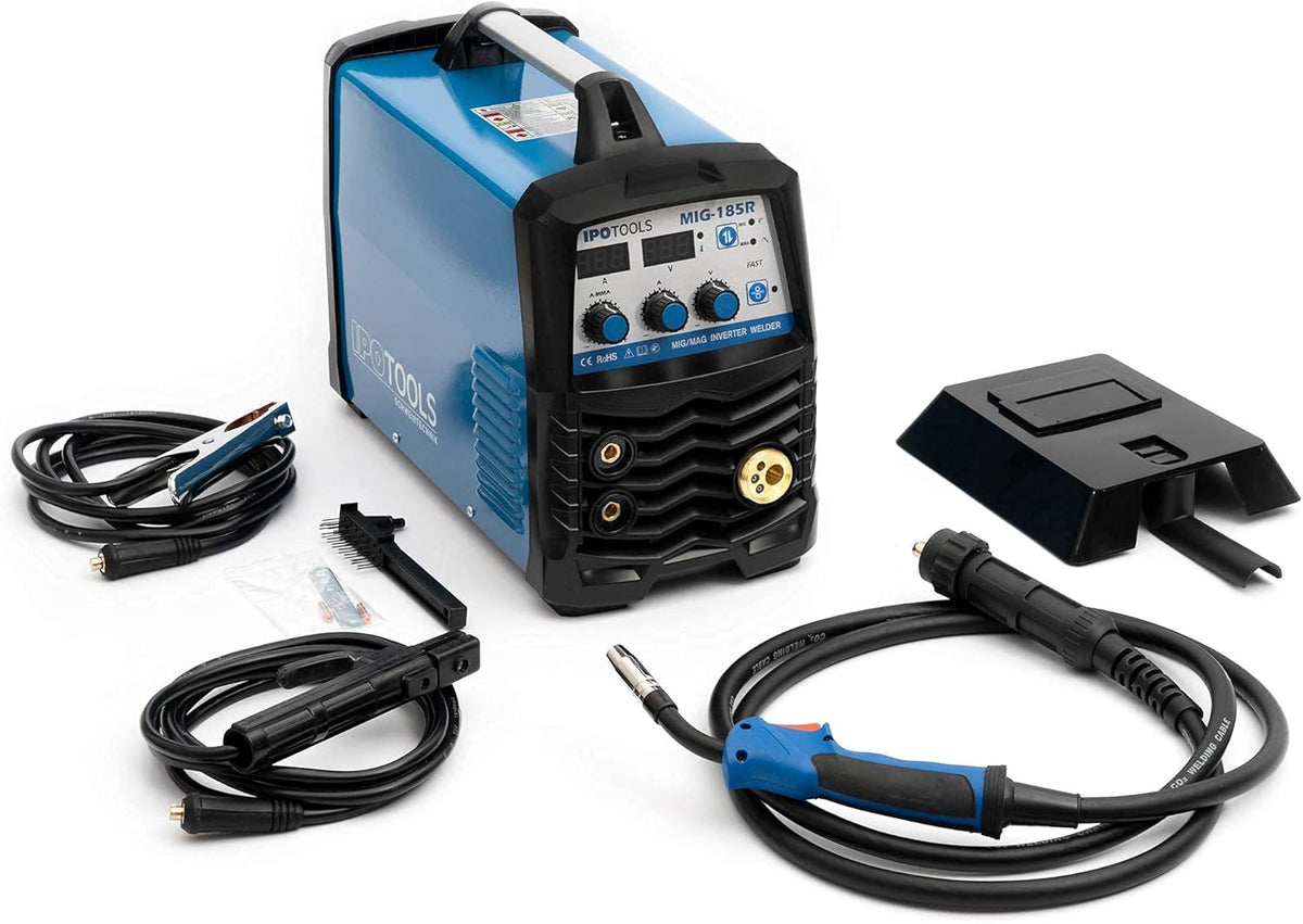 IPOTOOLS MIG-185R MIG Lasapparaat, MIG MAG Lasapparaat, 160 ampère, voor FLUX/vuldraad en Elektroden, MMA, digitaal display, IGBT-technologie, 230 V / 7 jaar garantie