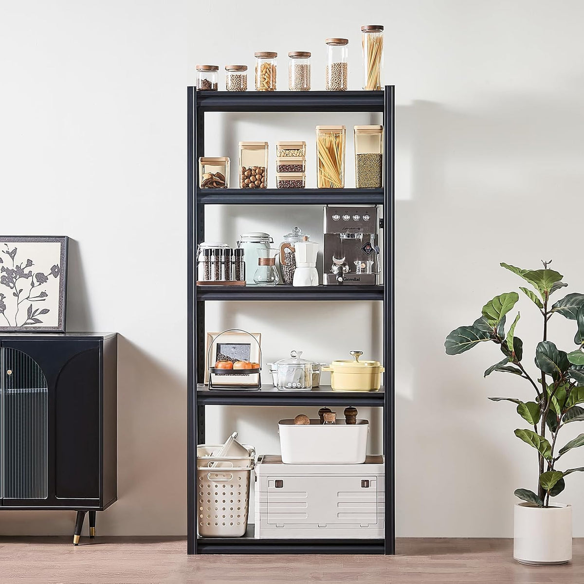 Opbergrek – Garagerek – Steekrek – Kelderrek – Werkplaatsrek – 5 Niveaus, Zwart – Draagkracht 907 Kg