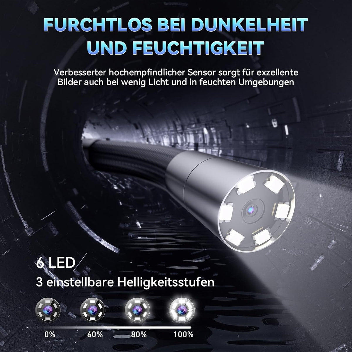 Ralcam Endoskopkamera 6,2mm Endoscope Camera - Endoskop 360° Inspektionskamera mit Licht 5,0" HD 1280x720 Rohrkamera, Kameras mit 6 LED, IP67 Wasserdicht 1m Halbstarres Kanalkamera Teleskopkamera