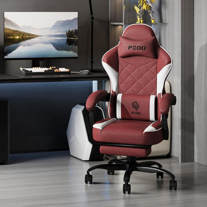 Gaming Stoel – Ergonomische Stoel – Computerstoel – Bureaustoel – Gamestoel – Verstelbare Voetensteun – Ademend Stof – Hoogte Verstelbaar – Met Hoofdsteun en Lendenkussen – Rood – Draagkracht 150 kg