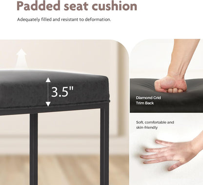 ALPHA HOME Set van 2 barkrukken, barkrukken op aanrechthoogte met voetsteun, ontbijtstoel van PU-leer zonder rugleuning, keuken-eetkamer-cafékruk voor binnen en buiten, zwart