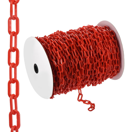 PATIKIL 300 ft kunststof afsluitketting, veiligheidsafsluitketting, kunststof kettingschakels, Crowd Control Barrier voor hek, poort, tuin, bouw, oprit, lift, parkeerplaats, rood