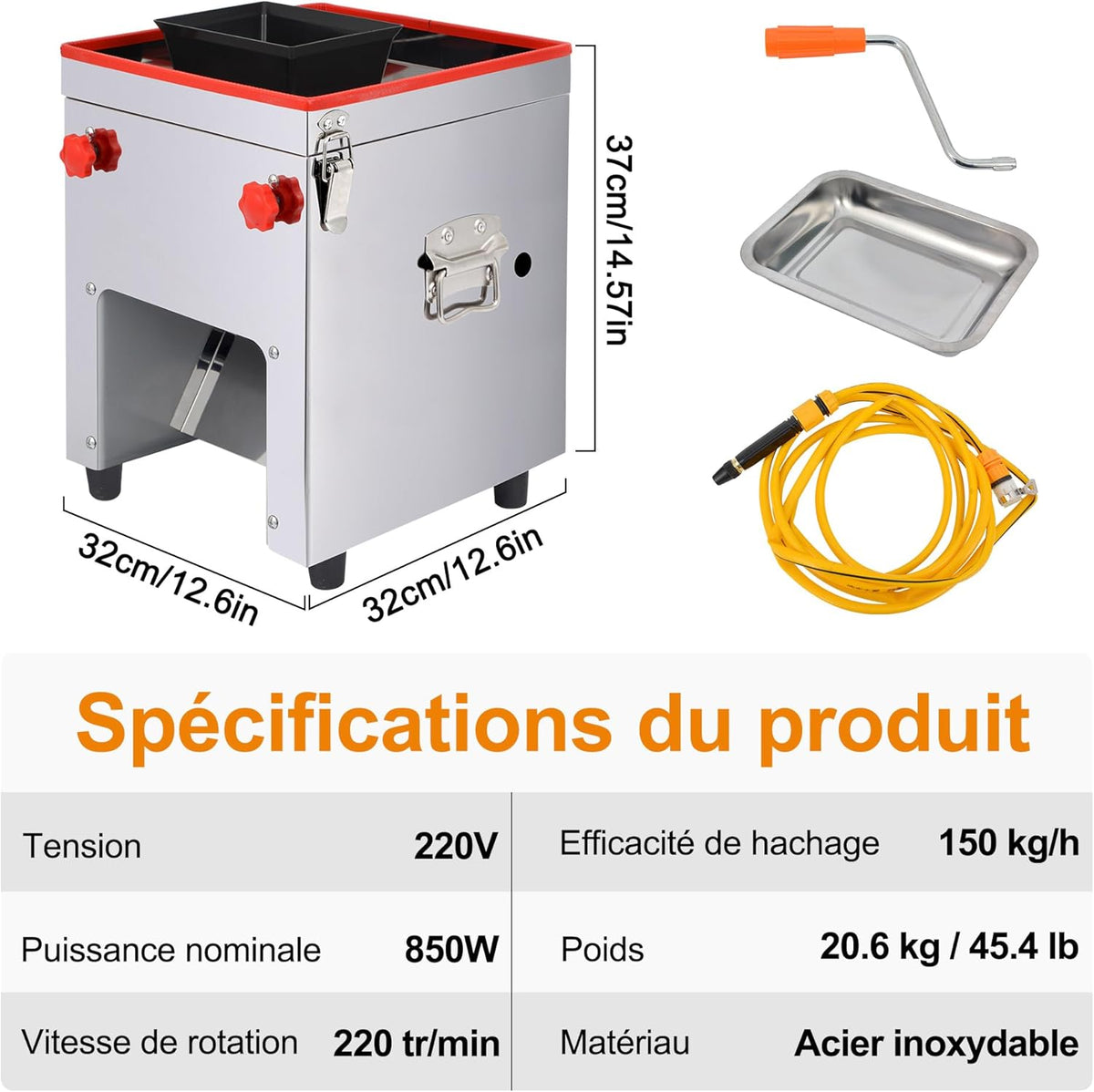 Goldtouch Roestvrij stalen vleessnijmachine, 850 W, 220 V, 150 kg/u, 3-in-1 allessnijder, schijven, strepen, haksnijden, voor vlees, vis en groenten, voor huishouden, restaurant, supermarkt