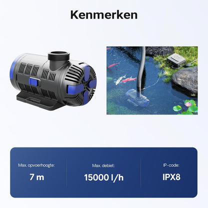SuperECO vijverpomp CET-15000 180W 15000l/h filterpomp met doorstroomcontrole