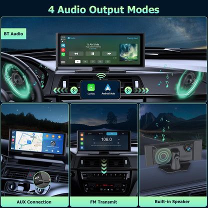 Android Auto Display 10,26 inch IPS Touchscreen CarPlay Display met 4K dashcam en 1080p achteruitrijcamera loop-opname draagbare autoradio met navigatie spiegel link 64G TF