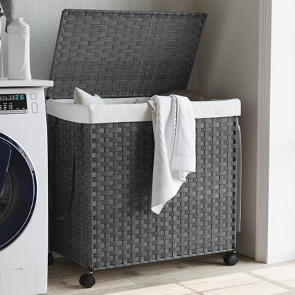 Wasmandoek – Wasmand – Waszak – Wascontainer – Wassenbak  – Inklapbaar Met Wieltjes & Remmen – 60x35x60,5 cm – Grijs