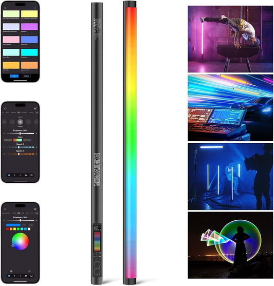 NEEWER TL60 RGB videoverlichting, RGBWW draagbare led-videolamp voor fotografie, lichtstaaf met 2,4 G app-besturing/DMX, 7 pixeleffecten, 18 scènes, 2500 K-10000 K TLCI98+, batterij 3000 mAh