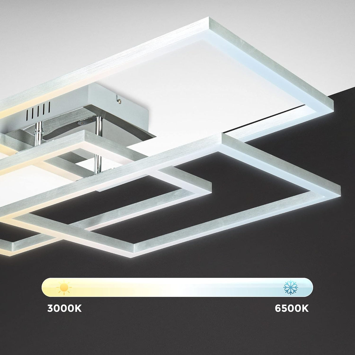B.K.Licht I LED Frame lamp I dimbare Smart Plafondlamp I WiFi I plafoniere met App en afstandsbediening I CCT en RGB I dimbaar I 48 Watt I 4800 lumen I Chroom-Aluminium I plafondlampen I plafonniere