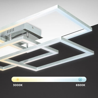 B.K.Licht I LED Frame lamp I dimbare Smart Plafondlamp I WiFi I plafoniere met App en afstandsbediening I CCT en RGB I dimbaar I 48 Watt I 4800 lumen I Chroom-Aluminium I plafondlampen I plafonniere
