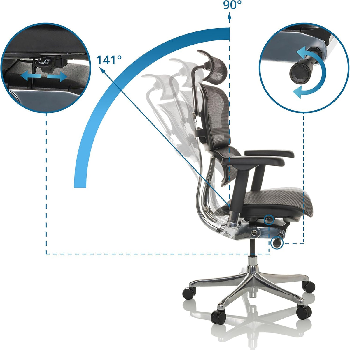 Ergonomische Bureaustoel – Kantoorstoel – Werkstoel – Directiestoel – Gamingstoel – 4D Verstelbare Armleuningen – Flexibele Lendensteun – Zwart I