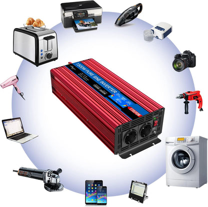 1500W 24V naar 230V Pure Sinus Volt Auto spanningsomvormer Omvormer Converter Pure Sine Wave Power Inverter DC AC omvormer (Draadloze afstandsbediening, display)