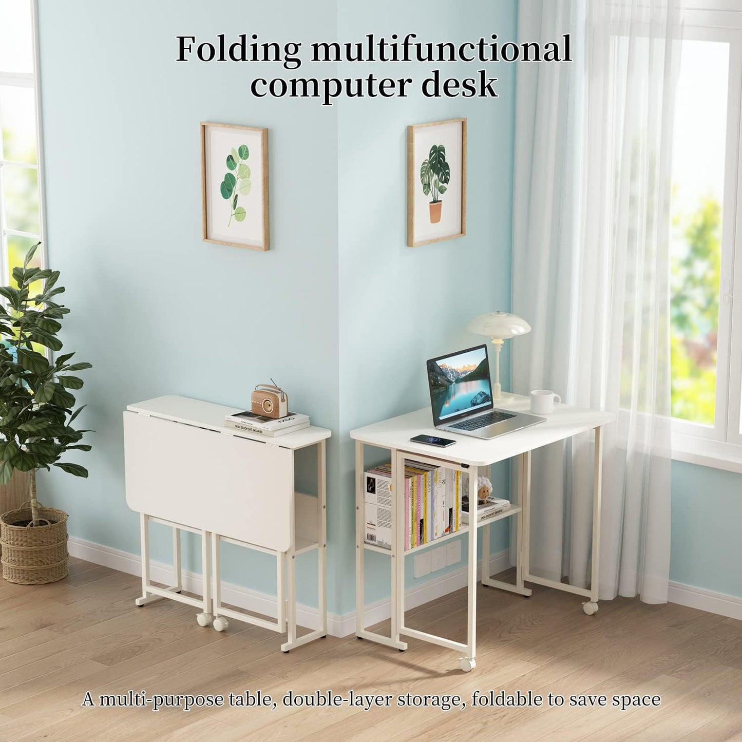 Kleine Inklapbare Computertafel – Laptopbureau – Opklapbaar Bureau – Compact Bureau – Thuiswerkplek – Inklapbaar Ontwerp – Verstelbare Pooten – Met Opbergrek