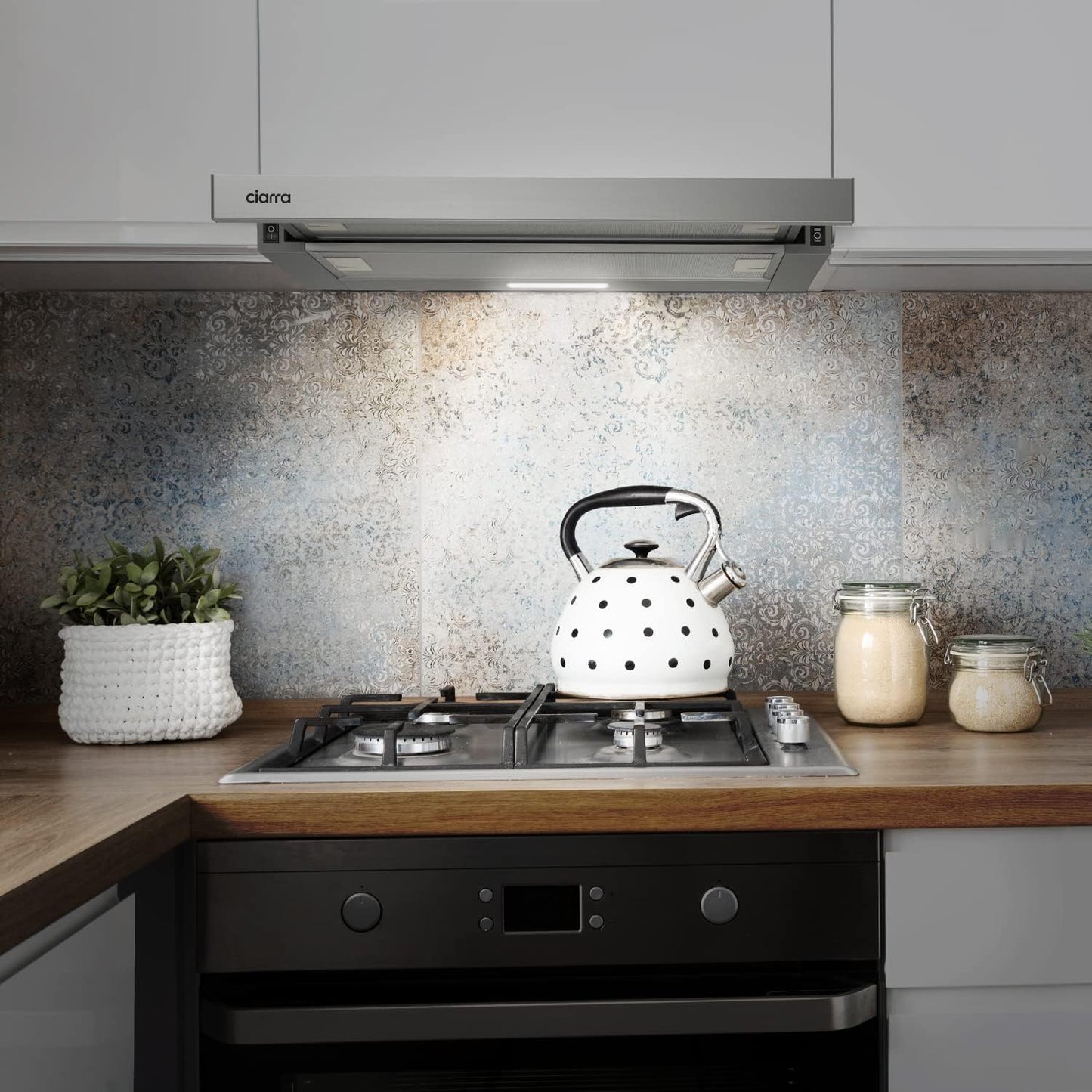 Afzuigkap – Platte afzuigkap – Vlakschermkap – Onderbouw afzuigkap – Inbouw afzuigkap – 60 cm – 370 m³/h – LED-verlichting – Zilver