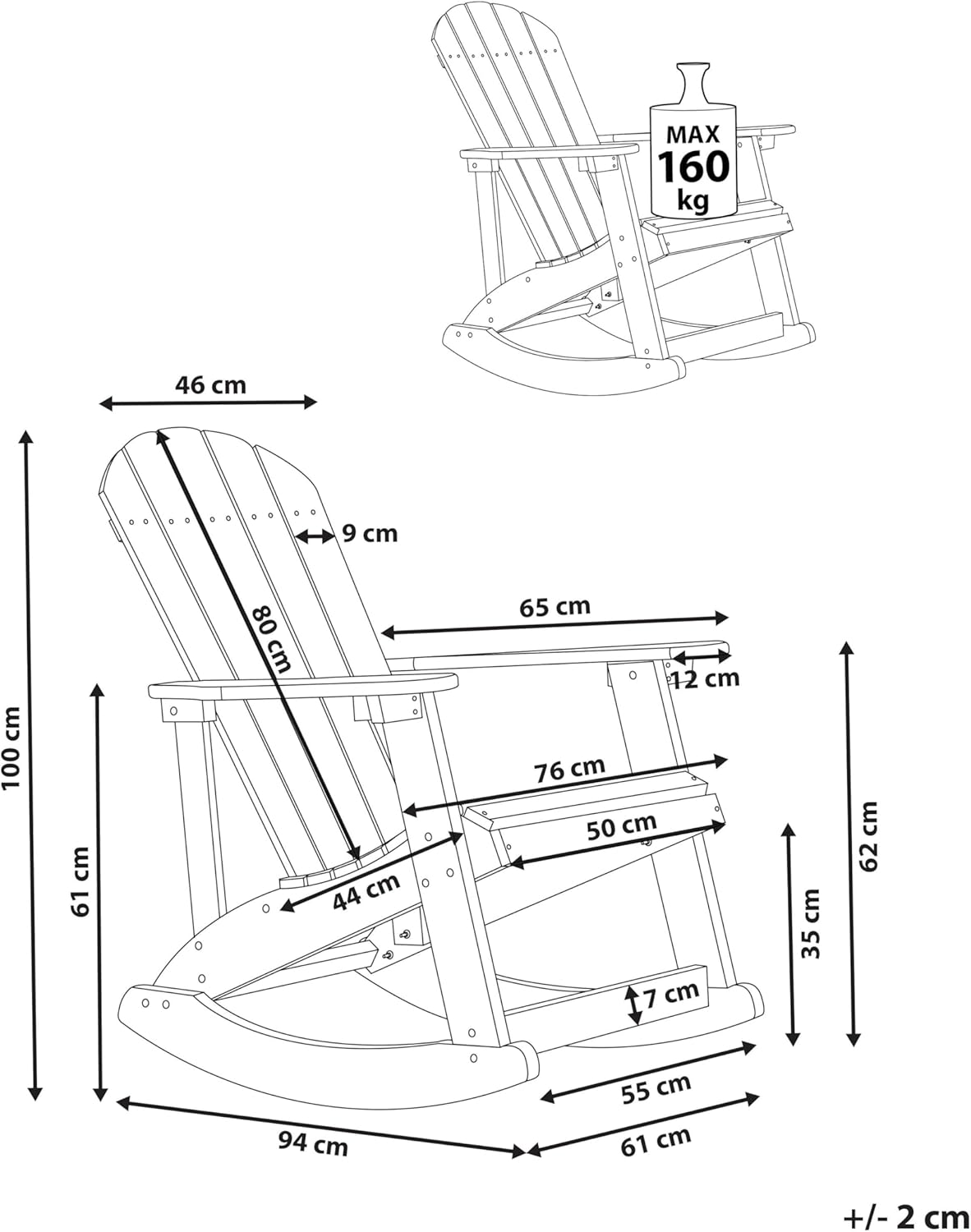 Schommelstoel – Rocking Chair – Schommelstoel Tuin – Relaxstoel – Tuinstoel – Traditioneel Design – Kunsthout & RVS Frame – Weerbestendig Rood